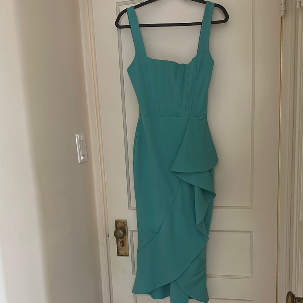 ASOS Blue Ruffled Sheath Midi Dress
